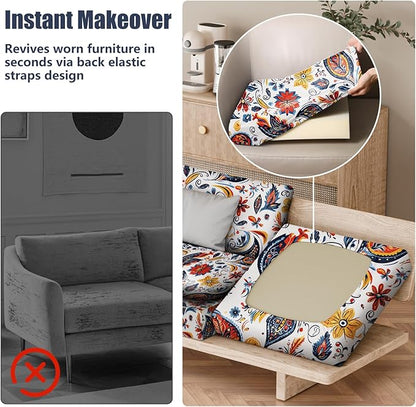 8Pcs Stretch Patio Cushion Covers, Outdoor Couch & Sofa Replacement Slipcovers for Patio Furniture Cushion Covers, Washable Reusable Furniture Protector