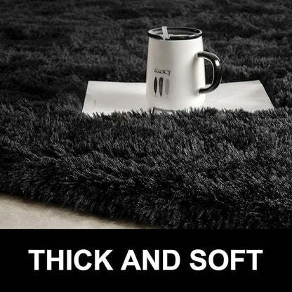 LOCHAS Ultra Soft Indoor Modern Area Rugs Fluffy Living Room Carpets for Children Bedroom Home Decor Nursery Rug 8 x10 Feet, Black