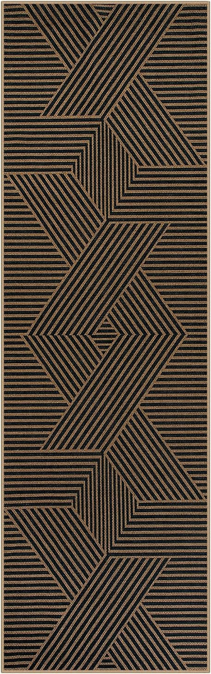 Lahome Enfys Modern Geometric Runner Rug, 2x8 Washable Rug Runners for Hallways Non Slip, Black Outdoor Carpet with Rubber Backing, Farmhouse Non Shedding Kitchen Mats for Floor Entryway