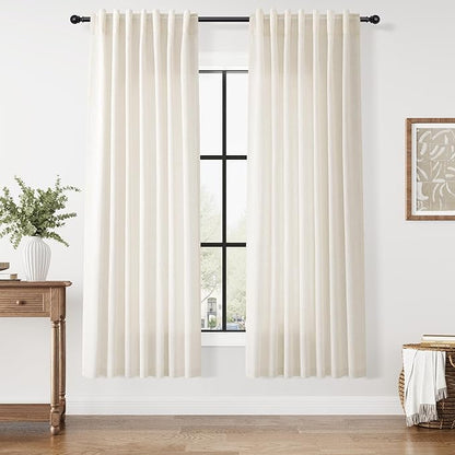 Nanspring Modern Linen Curtains for Living Room 72 Inches Long Light Filtering Semi Sheer Curtain Back Tab Neutral Luxury Modern Farmhouse Decor Linen Blend Drapes for Bedroom 52x72, 2 Panels