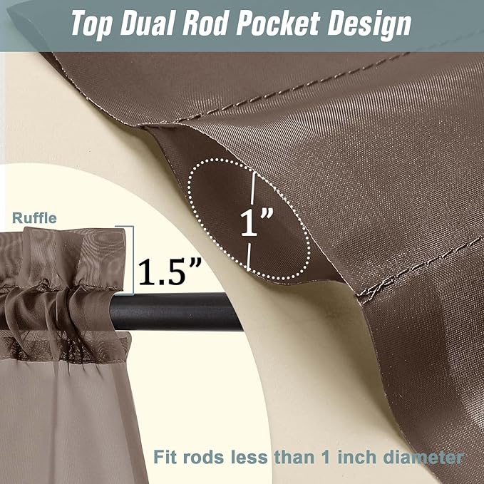 Chocolate Sheer Curtains 63 Inch Length 2 Panels, Voile Sheer Curtain for Living Room, Breathable Light Filtering Modern Window Treatments, Soft Fabric Dual Rod Pocket Drapes, 2x42Wx63L Inches