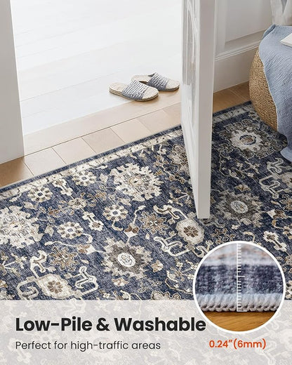 AMADA HOMEFURNISHING 9x12 Washable Area Rug, Low-Profile Large Area Rug with Non-Slip Backing & Durable Edge Binding, Vintage Large Rugs for Living Room, Bedroom & Dining Room