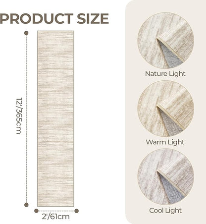 2x12 Runner Rug, Long Hallway Rugs for Dining Room, Living Room, Bedroom, Machine Washable Kitchen Carpet Runner with Rubber Backing, Soft Low Pile Indoor Rug(2'x12', Brown/Beige)
