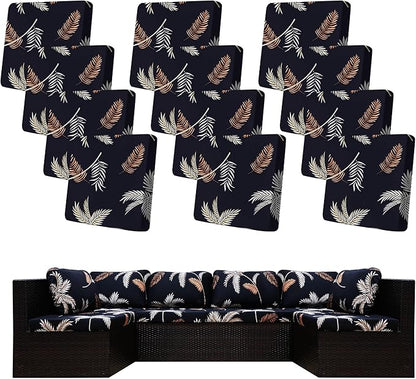 12Pcs Stretch Patio Cushion Covers,Outdoor Couch Covers Replacement,Outdoor Couch & Sofa Slipcovers,for Patio Furniture Cushion Covers,Washable Reusable Furniture Protector (Coconut Ttrees,Cover Only)