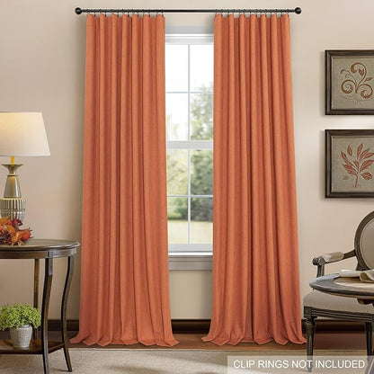Pitalk Blackout Burnt Orange Curtain for Bedroom 96 Inch Length 2 Panels Back Tab Pocket Room Darkening Privacy Thermal Ochre Dark Orange Black Out Linen Drape for Living Room 52x96 Long Western Decor