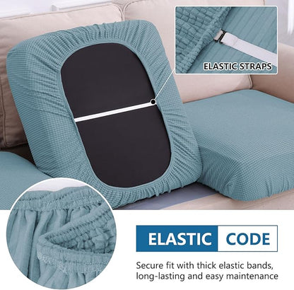 hyha Waterproof Couch Cushion Covers for Pets, Non Slip Sofa Seat Cover for Dogs Washable, Soft Thick Stretch Jacquard Fabric, Sofa Slipcovers with Elastic Bottom (3 Pieces, Lake Blue)