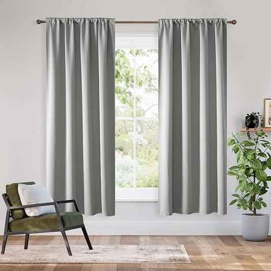 RYB HOME Bedroom Blackout Curtains 63 inches Long, 100% Blackout Thermal Insulated Noise Reducing Curtains for Living Room Nursury, 62 inches Wide by 63 inches Long, Silver Grey