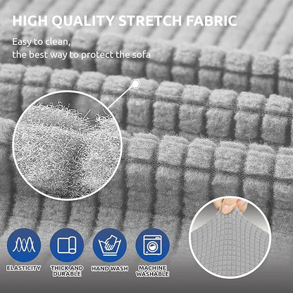 KEKUOU Stretch Loveseat Sofa Cover Slipcover,Couch Covers for 2 Cushion Couch Sofa (55"-78") Furniture Protector Sofa with Elastic Bottom for Kids,Dog. Jacquard Small Checked (Medium,Silver)
