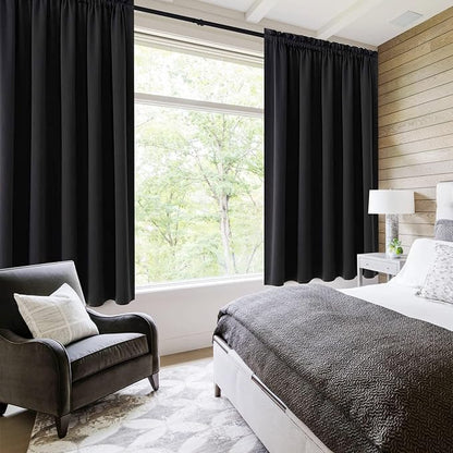 DWCN Short Black Blackout Curtains for Half Window - Room Darkening Thermal Insulated Kitchen and Bedroom Curtains 60x36 inches Long, Set of 2 Window Curtain Panels
