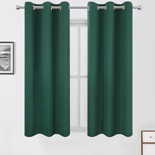 LEMOMO Dark Green Blackout Curtains/42 x 63 Inch/Set of Two Panels Grommet Bedroom Curtains