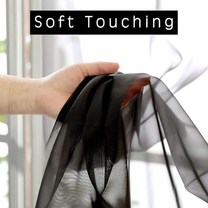 OVZME 2 Pieces Black Sheer Curtains 96" Inch Long for Living Room, Top Rod Pocket Voile Lightweight and Airy Drapes Window Treatment, 2 Panels= 84" W, Each 42" W x 96“L