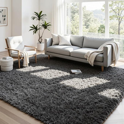 4x6 Area Rugs for Living Room Rug: Soft Fluffy Shag Gray Rugs for Bedroom, Non-Slip Large Fuzzy Plush Rug Indoor Floor Carpet for Nursery Kids Boys Girls Room, Dorms, Playroom, Modern Home Decor