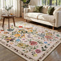 Rugflix 5x7 Washable Area Rug for Living Room, Soft Non Slip Low Pile Carpet, Floral Vintage Stain Resistant Rugs for Bedroom, Dining Room, Home Office, Beige