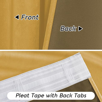 RYB HOME Mustard Yellow Velvet Curtains 84 inches, Back Tab Soft Fabric Room Darkening Thermal Insulated Luxurious Home Decor Curtains for Living Room Bedroom, W 52" x L 84", 2 Panels Set