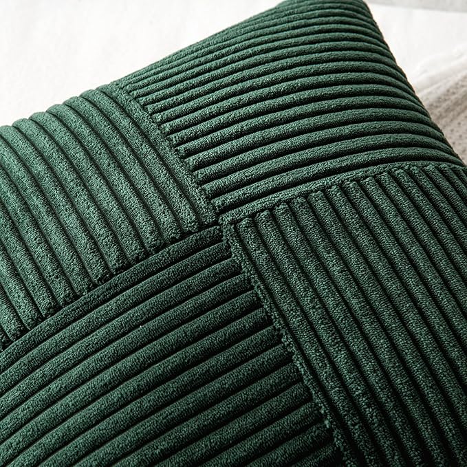 MIULEE Army Green Decorative Lumbar Throw Pillow Covers 12x20 Inch for Couch Bed Sofa Pack of 2 Boho Farmhouse Throw Pillows Soft Cross Corduroy Patchwork Textured Cushion Cases