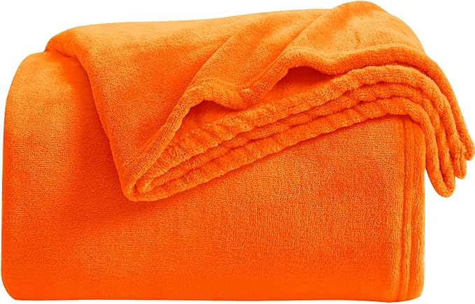 KMUSET Super Soft Fall Throw Blanket Premium Silky Flannel Fleece Twin Size Orange Microfiber Lightweight Blanket All Season Use