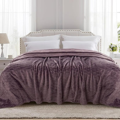 TOONOW Fleece Bed Blanket King Size 90x108 inches , Super Soft Fluffy Fuzzy Plush Blanket Geometric Pattern Cozy Microfiber Flannel Blankets for Couch, Bed, Sofa, Purple