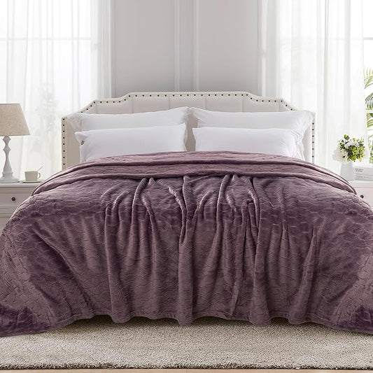 TOONOW Fleece Bed Blanket King Size 90x108 inches , Super Soft Fluffy Fuzzy Plush Blanket Geometric Pattern Cozy Microfiber Flannel Blankets for Couch, Bed, Sofa, Purple
