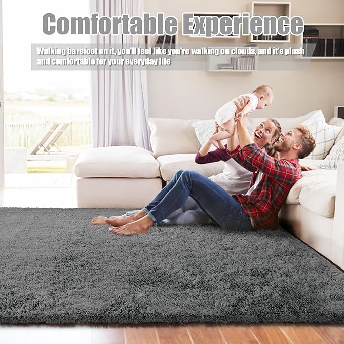 Shag Area Rug for Bedroom 5x8,Deep Grey Fluffy Area Rugs for Living Room,Soft Fuzzy Rug Non-Shedding Indoor Plush Carpet for Kids Bedroom Nursery Dorm Home Decor