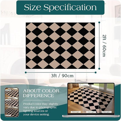 Front Door Mat Outside Entrance - 2x3 Black Tan Non-Slip Washable Doormat Indoor Outdoor Mat Entry Rug Geometric Diamond Small Throw Rugs for Entryway Kitchen Front Porch Decor