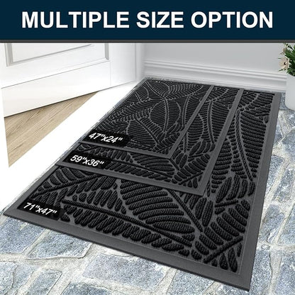 Colorxy Waterproof Doormat, Sturdy Natural Rubber Front Indoor Mat, Non Slip Low Profile Indoor Outdoor Door Mats, Stain and Fade Resistant Floor Mat, Easy Clean Patio Entrance Mat, 71''x47'', Black