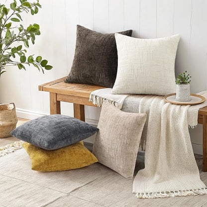 decorUhome Dark Brown Chenille Euro Sham Throw Pillow Covers 22x22 Set of 2 Textured Soft Cozy Slubby Couch Pillow Covers Modern Farmhouse Boho Decorative Pillow Cases for Bed Sofa Living Room
