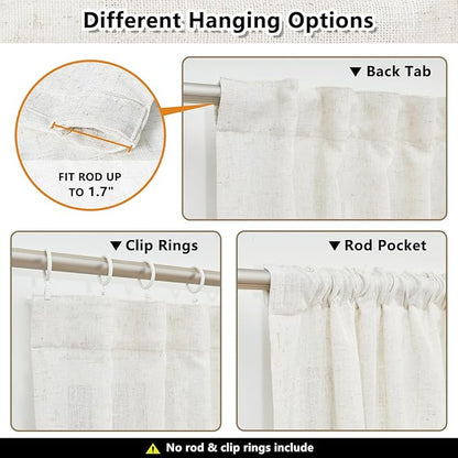 MYSKY HOME Linen Curtains for Sliding Glass Door, Back Tab Semi Sheer Curtain Panels Extra Long Floor Length Drapes Linen Texture Soft Touch Country Curtains, 50x102 Inch, Linen, Set of 2