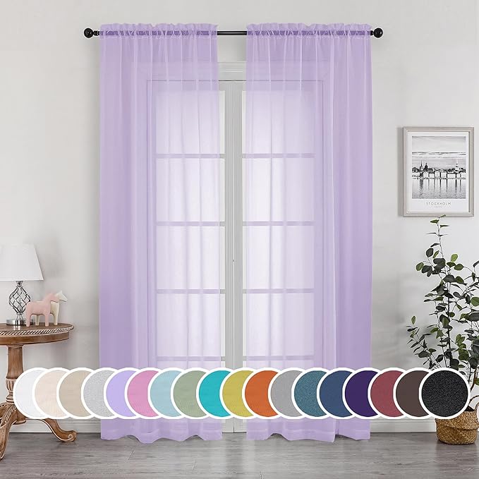 OWENIE Sheer Curtains 84 inches Long for Bedroom Living Room 2 Panels Set, Rod Pocket Soft Light Filtering Privacy Fimly Sheer Curtains & Drapes, Solid Purple Window Treatments, 42Wx84L