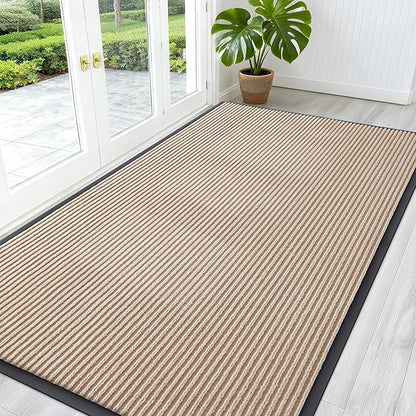 OLANLY Front Door Mat Indoor Outdoor Entrance, Waterproof Heavy Duty Doormat, Fade Resistant, Low Profile, Easy Clean Patio Porch Welcome Floor Mats for Entry, 59x30, Beige