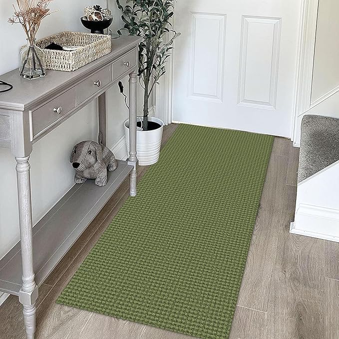 KOZYFLY Runners for Hallways 2x5 ft Washable Kitchen Runner Non Slip Rubber Backed Hall Runners Cotton Entryway Runner Rugs Floor Carpet for Indoor Backdoor Bedroom Kitchen, Bright Green/Earthy Green