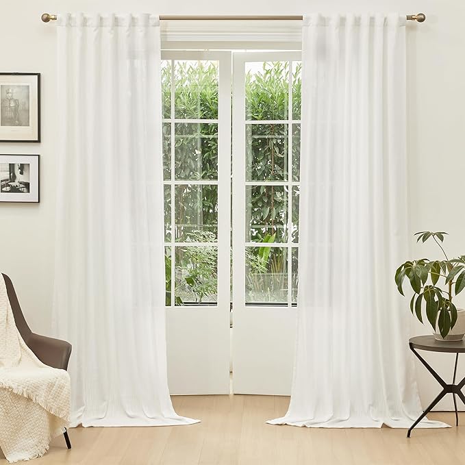 MYSKY HOME Extra Long Curtains for Living Room, Soft Cotton and polyester Fabric Boho Window Curtain Drapes Light Filtering Semi Sheer Backdrop Panels, 50 x 120 Inches, Natural, 2 Pieces