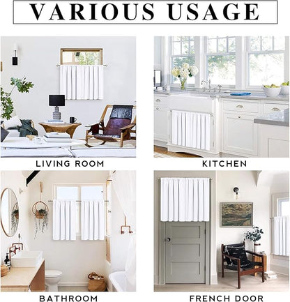 RYB HOME Short Pure White Curtains for Small Bedroom Window, Insulating UV Blocking Drapes for Kitchen Cafe Basement Garage, Privacy Tiers for Bathroom Window, Width 42 by Length 36, Set of 2