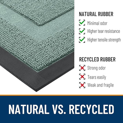 OLANLY Front Door Mat Indoor Outdoor Entrance, Waterproof All-Season, All-Weather Doormat, Sturdy Natural Rubber, Low Profile, Easy Clean Patio Porch Entryway Mat, 35x23, Grayish Green