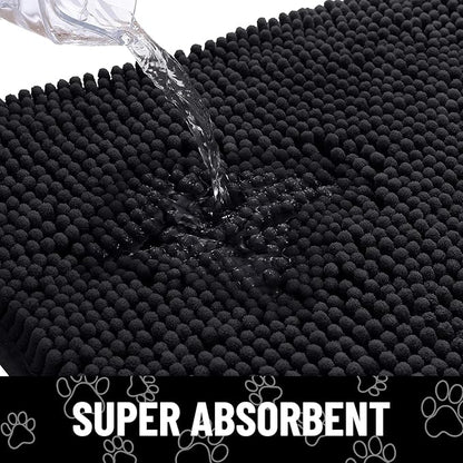 Smiry Dog Door Mat for Muddy Paws, Absorbent Dirt Trapper Non Slip Quick Dry Washable Chenille Mat for Mud Dogs, Entry Rug for Indoor and Outdoor (54x24 Inches, Black and White)