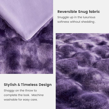 Cozy Bliss Faux Fur Throw Blanket for Couch, Fuzzy Soft Plush Thick Bubble Blanket for Sofa Bedroom Living Room, 60 * 80 Inches Tie-dye Purple