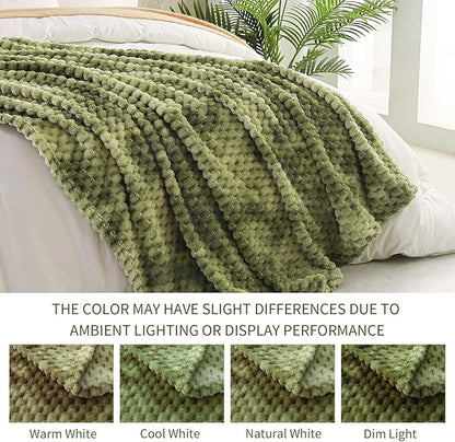 Exclusivo Mezcla Fleece Twin Blanket for Bed, Extra Large Fuzzy Tie-dye Olive Green Bed Blankets, Soft Cozy Plush Sofa Throws for All Seasons, 90x66 Inches