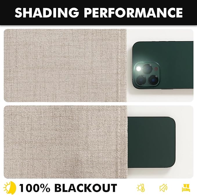MIULEE 100% Blackout Linen Curtains for Bedroom, Khaki Solid Luxury Decor Thermal Insulation Room Darkening Drapes for Living Room Nursery Back Tab Rod Pocket 42 x 84 Inches, 2 Panels