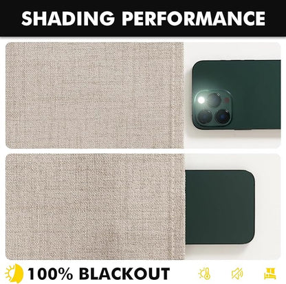 MIULEE 100% Blackout Linen Curtains for Bedroom, Khaki Solid Luxury Decor Thermal Insulation Room Darkening Drapes for Living Room Nursery Back Tab Rod Pocket 42 x 84 Inches, 2 Panels
