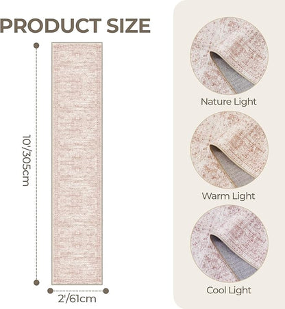 Long Bathroom Rugs Runner - Washable Runner Rugs for Hallway 2x10, Ultra-Thin Soft Kitchen Carpet Runner, Anti Slip Backing Runner Rugs for Entrance, Bedroom, Living Room(2'x10', Pink/Ivory)
