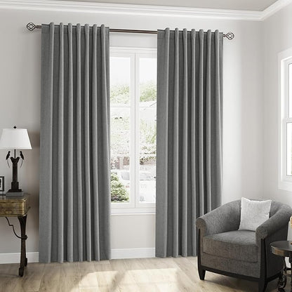 Guken Dark Grey 100% Blackout Linen Curtains 102 Inch Length 2 Panels Set for Living Room Bedroom Back Tab/Rod Pocket Thermal Insulated Black Out Drapes Room Darkening Window Curtains