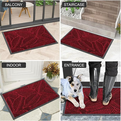 Colorxy Waterproof Doormat, Sturdy Natural Rubber Front Indoor Mat, Non Slip Low Profile Indoor Outdoor Door Mats, Stain and Fade Resistant Floor Mat, Easy Clean Patio Entry Mat, 47''x17'', Burgundy