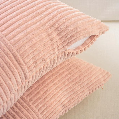 Fancy Homi 2 Packs Peach Lumbar Decorative Throw Pillow Covers 20x28 Inch for Living Room Couch Bed Sofa, Rustic Farmhouse Boho Home Decor, Soft Striped Corduroy Rectangle Accent Cushion Case 50x70 cm