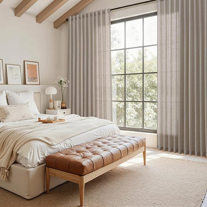 Nanspring Stone Beige Linen Curtains for Living Room 108 Inches Long Simple Modern Light Filtering Semi Sheer Curtain Back Tab Farmhouse Floor to Ceiling High Window for Bedroom 52x108, 2 Panels