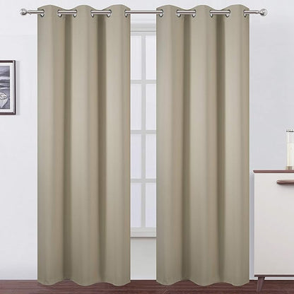 LEMOMO Beige Blackout Curtains/42 x 84 Inch/Set of 2 Panels Room Darkening Curtains for Bedroom