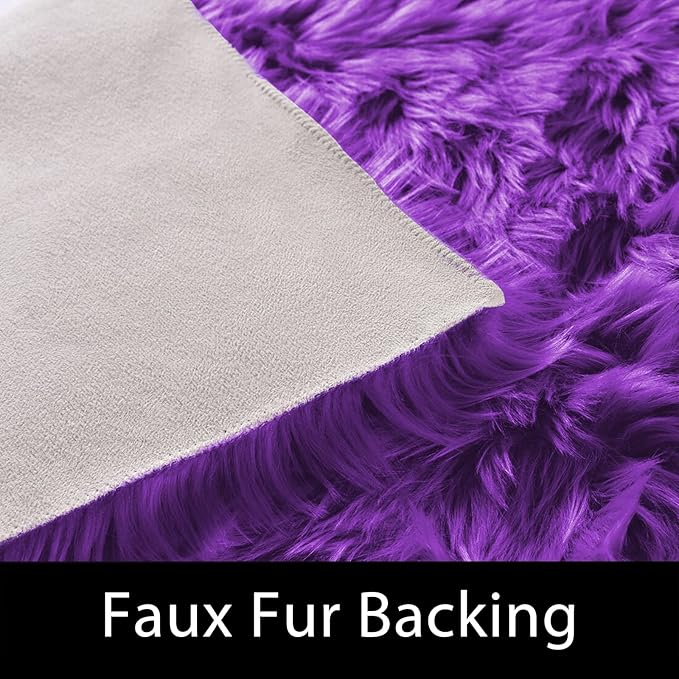 Latepis Small Furry 2x3 Purple Faux Fur Rug Fluffy Rugs Washable Shag AccentPlush Soft Rug for Bedroom Chair Seat Covers Throw Rugs Rectangle