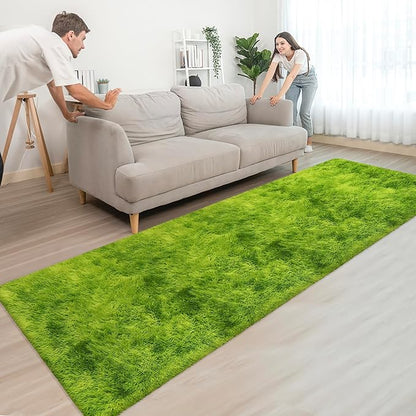 Tie-Dyed Runner Rug for Bedroom Green 3x10ft Fluffy Area Rug Bedside Runner Rug for Kids Room Boys Teens Nursery Baby Living Room Dorm Home Decor Carpets