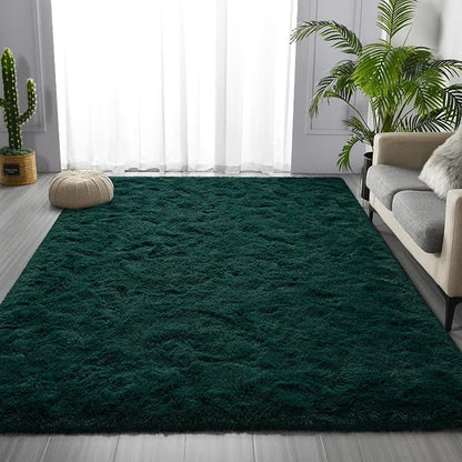 Deerhoo Large Shag Area Rugs 5 x 8, Plush Fuzzy Rugs for Living Room, Ultra Soft Fluffy Furry Rug for Bedroom, Indoor Carpet Nursery Rugs for Kids Room Home Decor, Deep Green