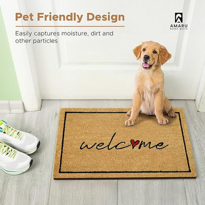 Welcome - 17"x29" - Coir Door Mat with Heavy Duty Backing - Welcome Mats for Entryway, Porch - Anti-Slip PVC & Coconut Fiber Surface - Natural Home Accessories, Minimalist Original Design