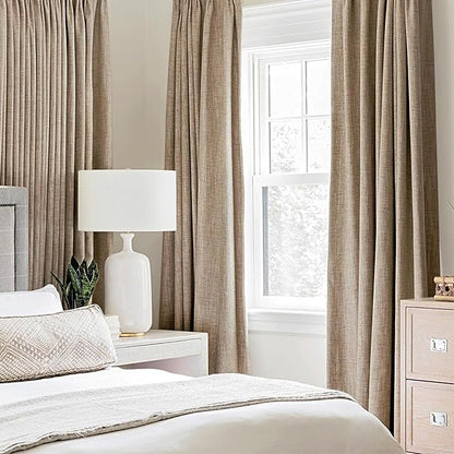 MIULEE 100% Blackout Linen Textured Curtains for Bedroom Solid Thermal Insulated Copper Brown Grommet Room Darkening Curtains & Drapes Luxury Decor for Living Room Nursery 52 x 63 Inch (2 Panels)