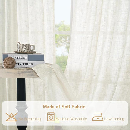 LAMIT Cream Linen Boho Curtains, 78 inch Length, 2 Panels, Light Filtering Semi Sheer, Back Tab and Rod Pocket, Neutral Panels for Bedroom/Living Room, 52 x 78 Inch